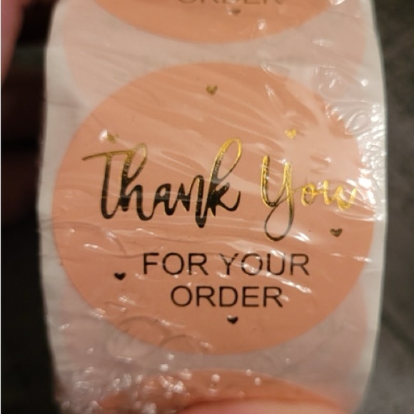 Thank You Sticker Labels 500 labels on roll. Peach & Gold, 1.5”x1.5” NWT - Picture 1 of 5